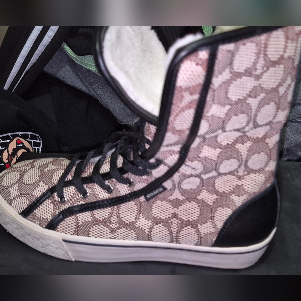 Coach Brown and Cream High-Top Sneakers - Picture 2 of 6